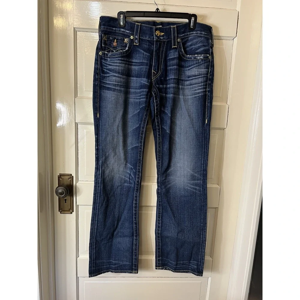 True Religion Jeans Mens 33 Ricky Straight VINTAGE Shallowmaker Skull MAD859F83